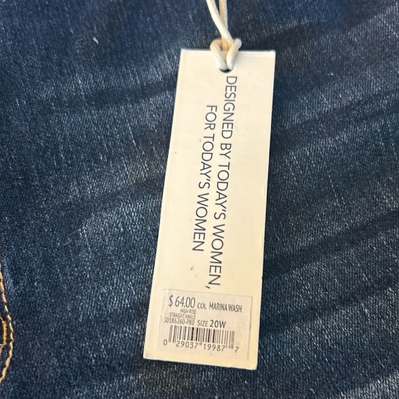 Code Bleu High Rise Straight Ankle Jean Stretch Distressed Raw Hem Dark Wash 20W - Picture 8 of 15